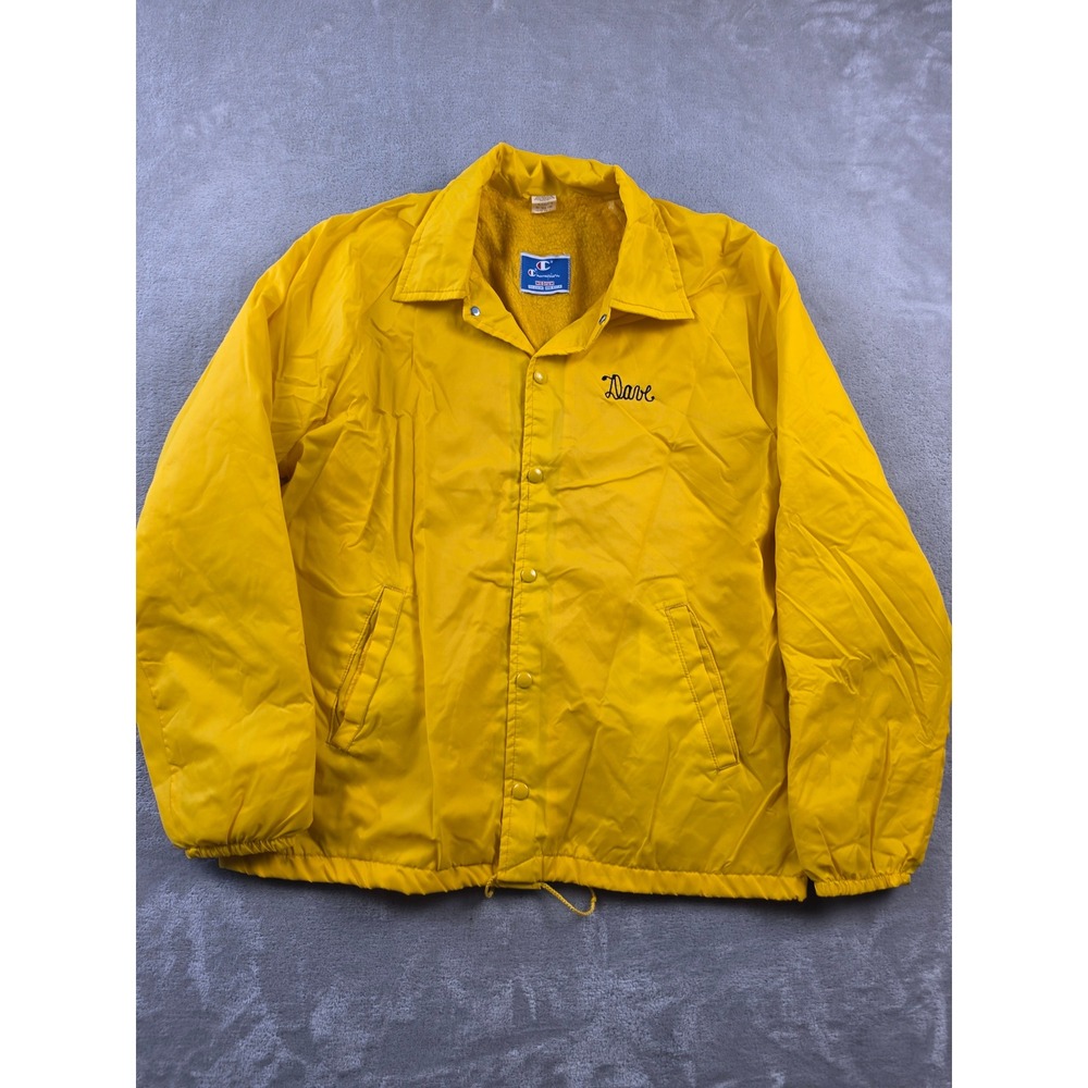 Vintage Champion Coaches Jacket Mens M Yellow Snap Bomber USA Made Nylon *Logo
